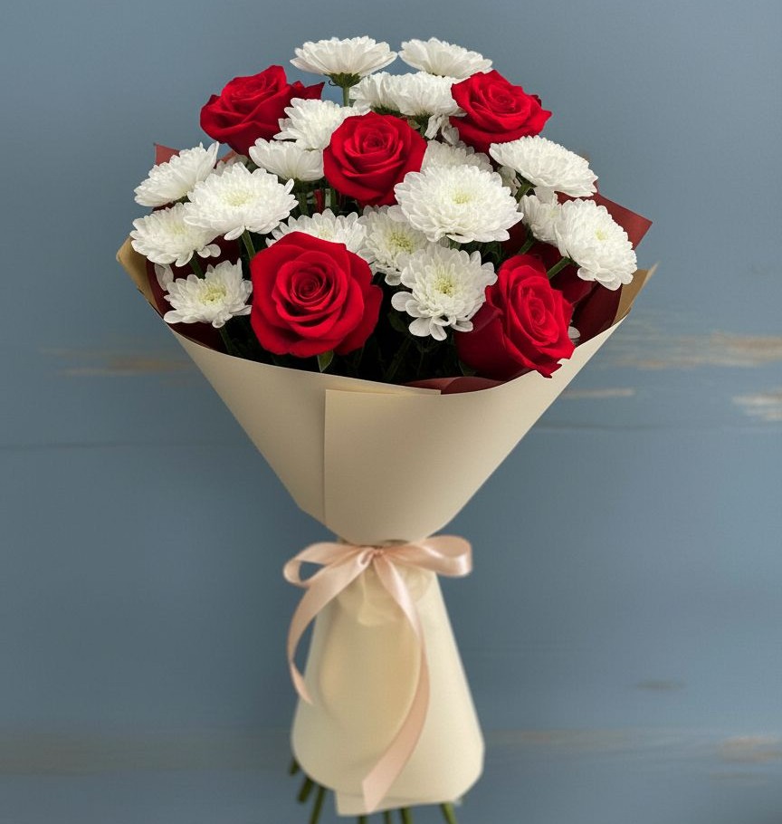 Букет цветов из: Розы и Хризантемы в Кяхулай