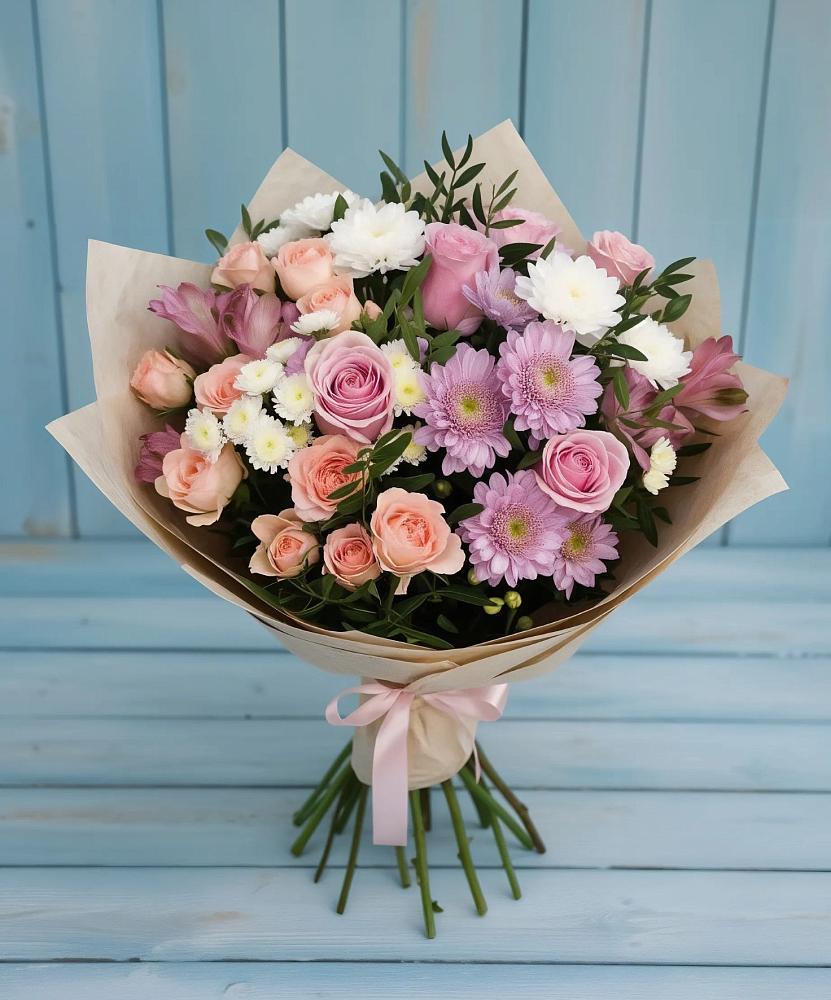 Букет цветов из: Хризантемы, Розы и Альстромерии в Кяхулай