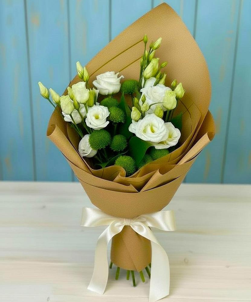 Букет цветов из: Хризантемы и Лизиантусы в Кяхулай