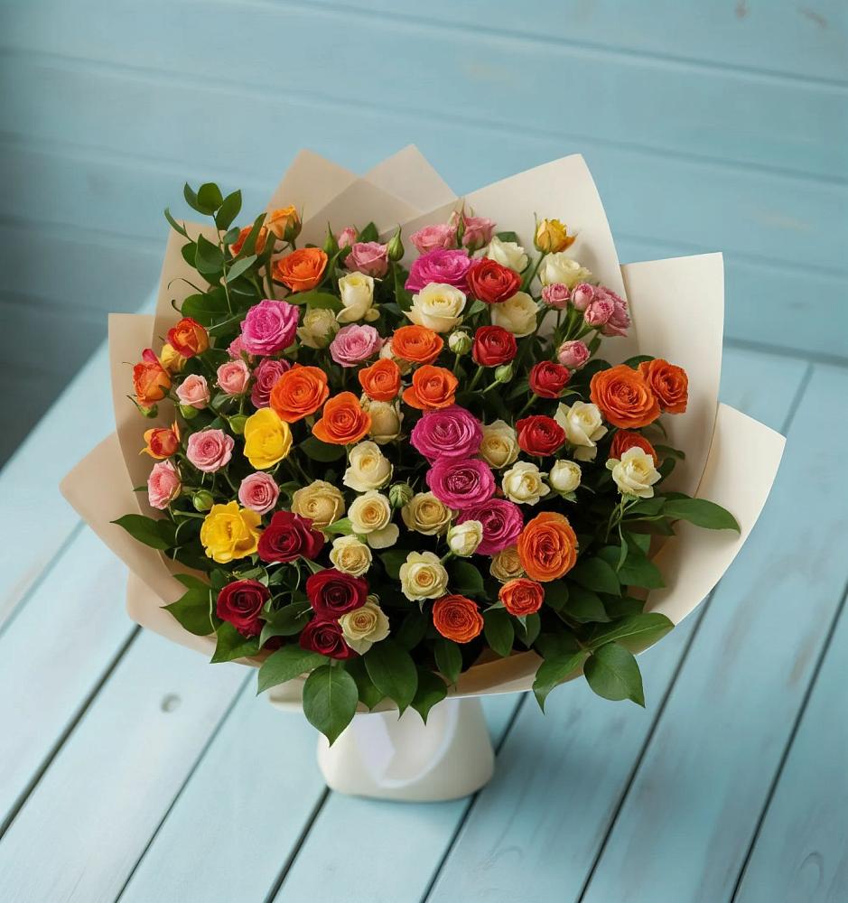 Букет Микс из разноцветных кустовых роз в Кяхулай