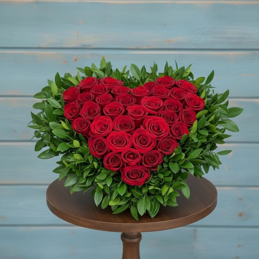 Цветочная композиция из Розы в виде сердца в Кяхулай