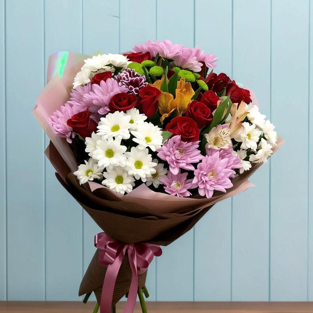 Букет цветов из: Розы, Хризантемы и Альстромерии в Кяхулай